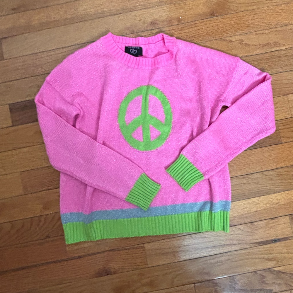It's Our Time Pink and Green Peace Sign Sweatshirt